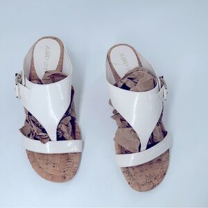 Aubrey Lynn AL-Favia Women Wedge Sandal glossy White Woven Cork Slip On Shoe 10M